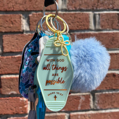 Mark 10:27 Keychain (blue)