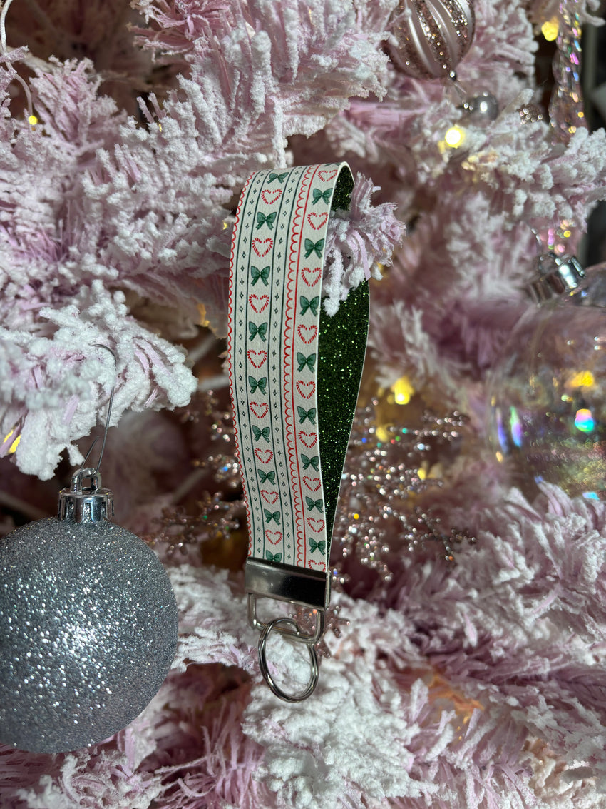 Candy Cane Bow Wristlet