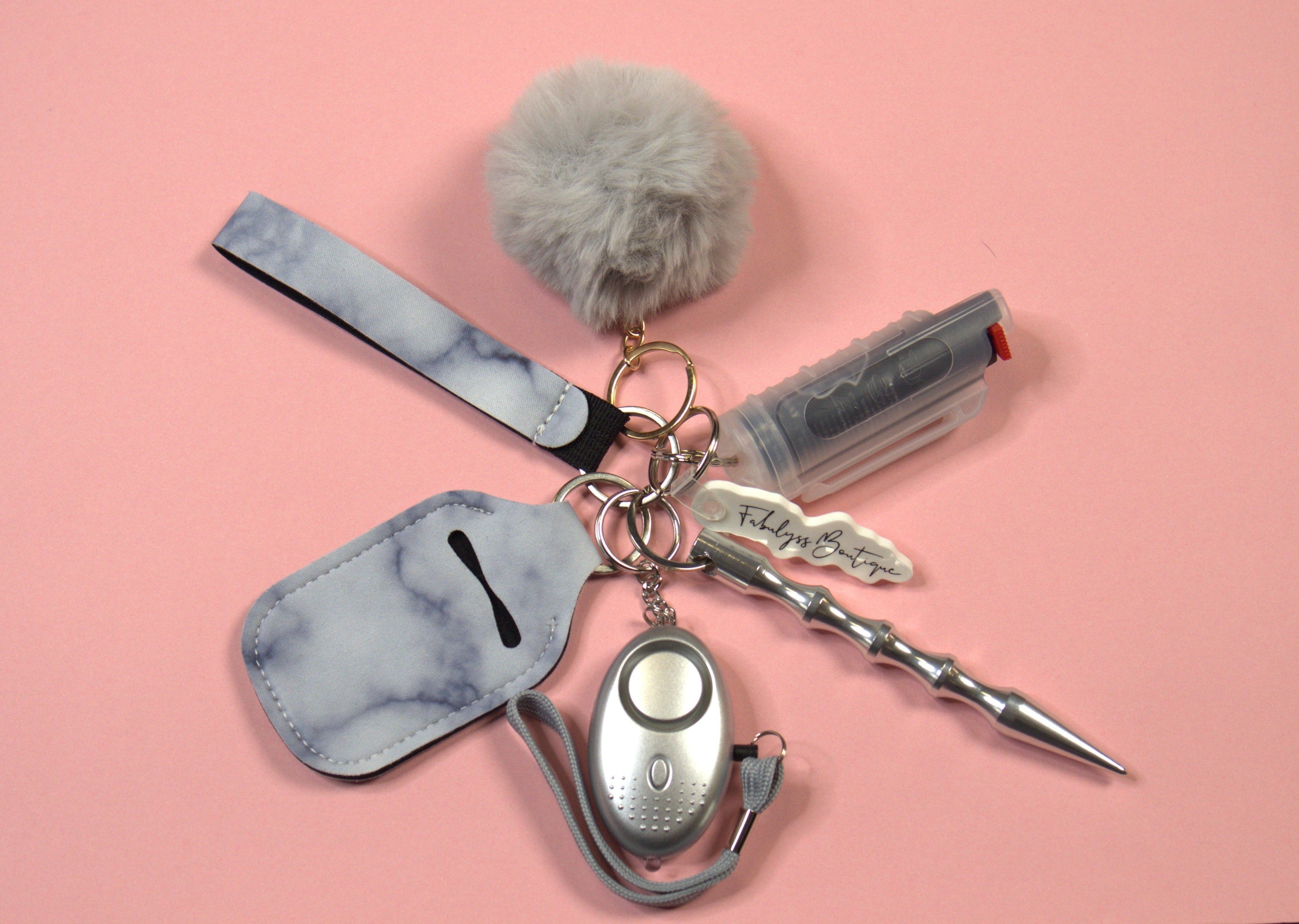Gray Marble Safety Keychain