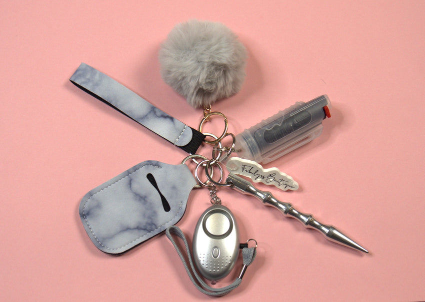 Gray Marble Safety Keychain