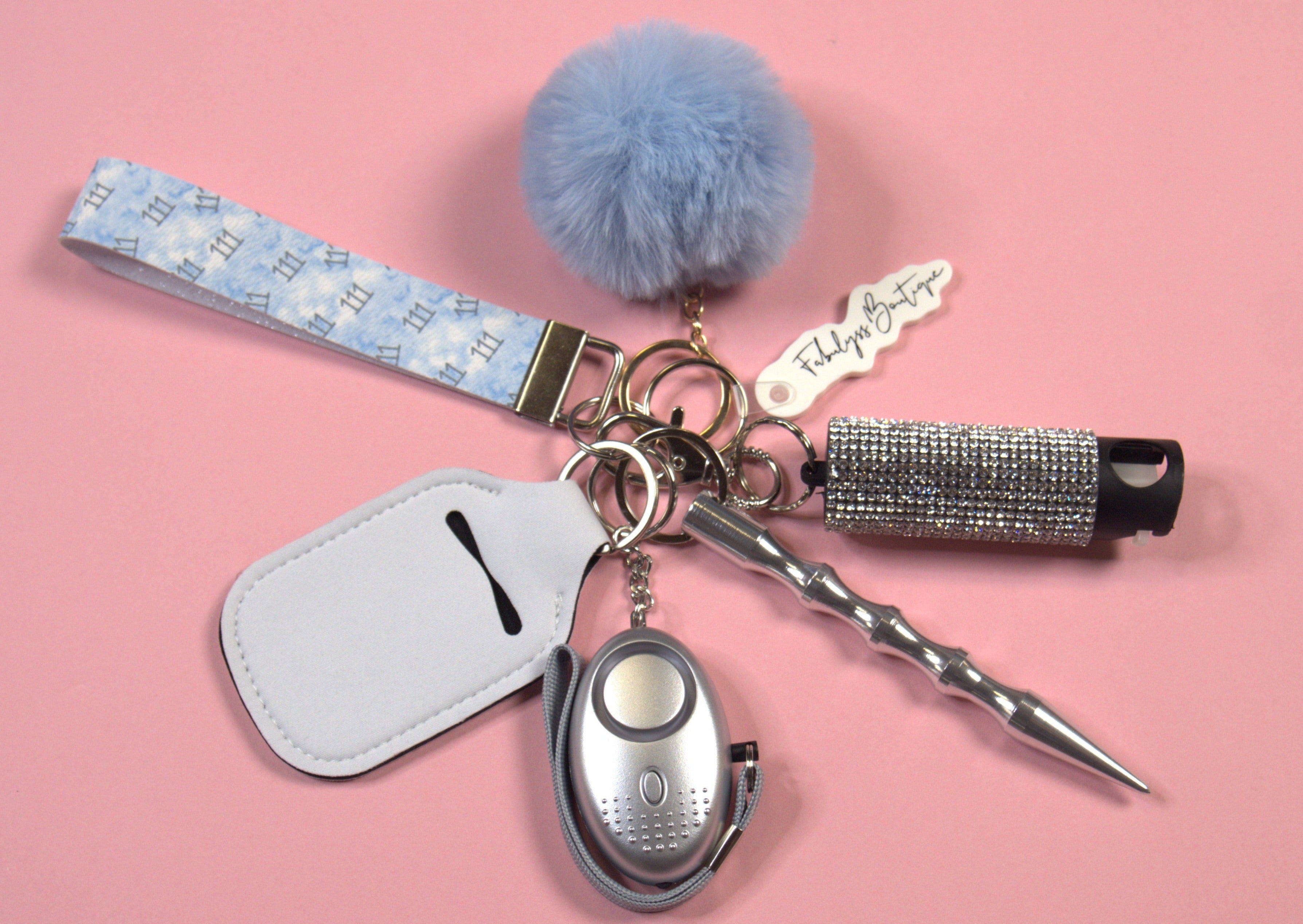 Safety First Boutique - New pink and white sparkle safety keychain