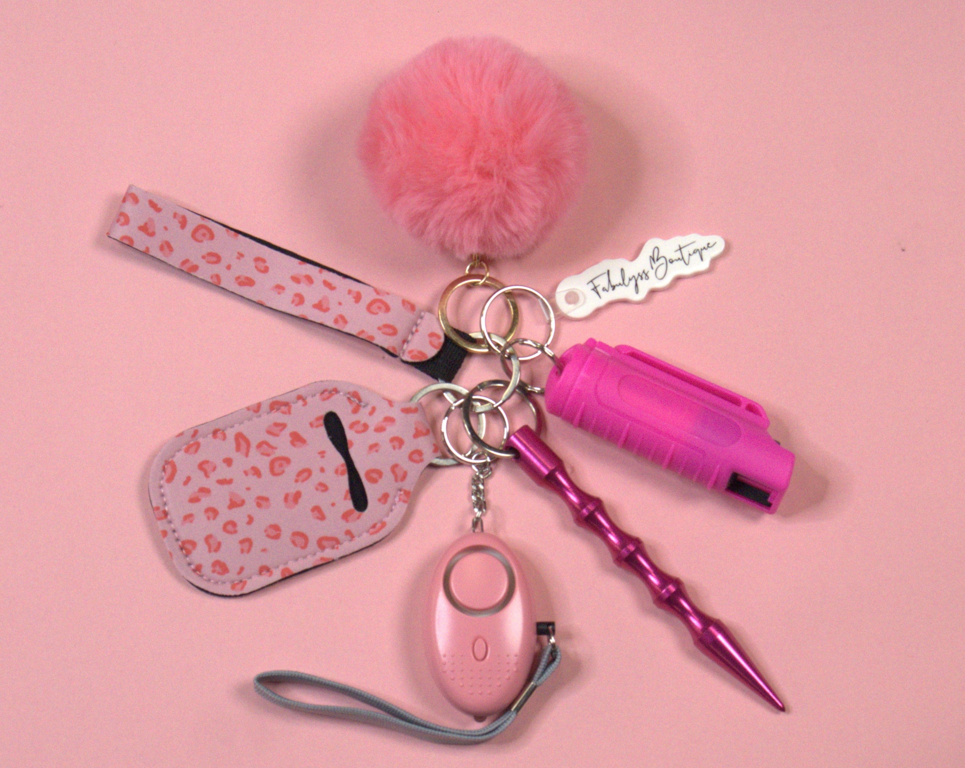 Pink Cheetah Safety Keychain